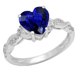 Weißgold Herz Diamant Ring Blauer Saphir Infinity Style 3.50 Karat