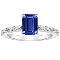 Weißgold Ring Pavé Fassung Smaragdblauer Saphir & Diamant 4 Karat