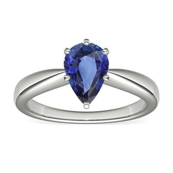 Weißgold Solitaire Birnenförmiger blauer Saphirring 1,50 Karat