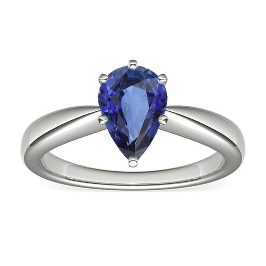 Weißgold Solitaire Birnenförmiger blauer Saphirring 1,50 Karat - harrychadent.ch