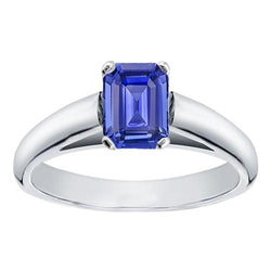 Weißgold Solitaire Smaragdschliff Ceylon Saphir Ring 1,50 Karat