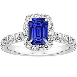 Weißgold Solitär mit Akzenten Ring Blauer Saphir & Diamant 5 Karat