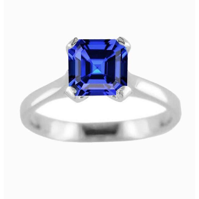 Weißgold Solitärring Blauer Saphir Asscher Schliff 2 Karat - harrychadent.ch