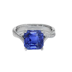 Weißgold-Solitärring mit blauem Saphir und Akzenten 4,50 Karat