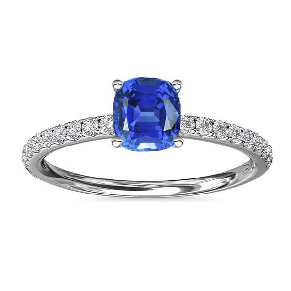 Weißgold-Solitärring mit blauem Saphir und akzentuiertem Diamant 2,50 Karat - harrychadent.ch