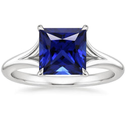 Weißgold Solitärring Princess Blue Saphir Split Shank 5 Karat