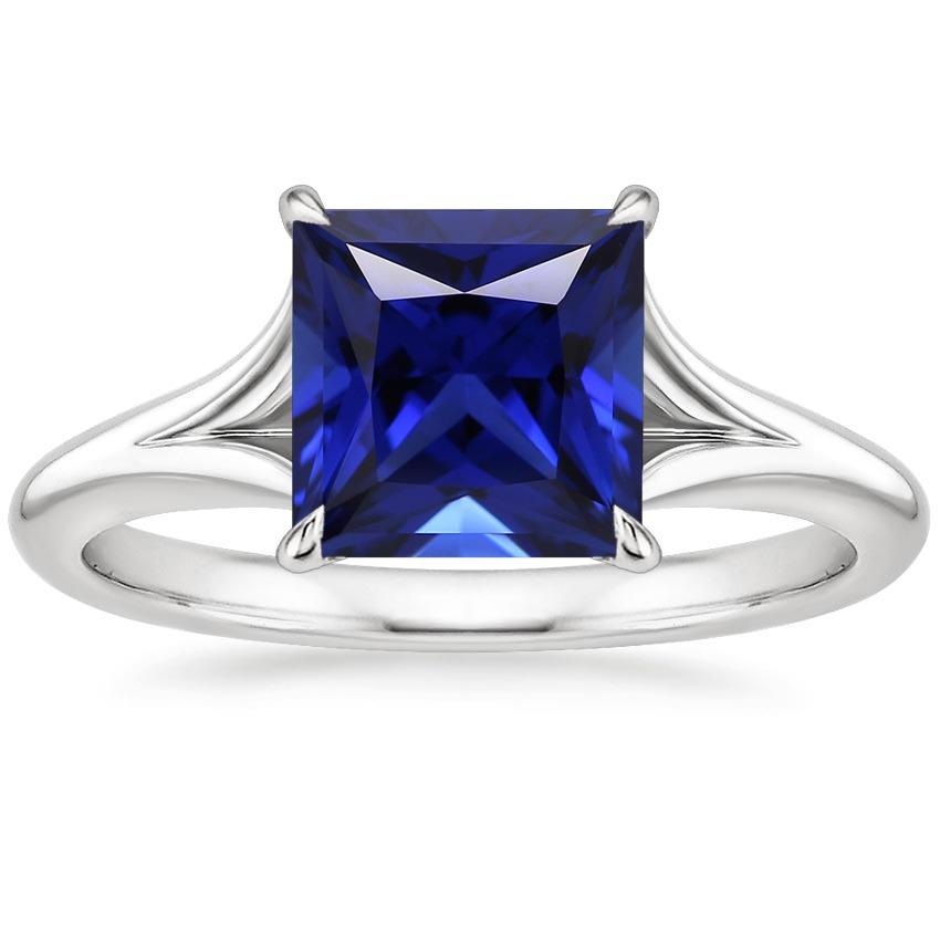 Weißgold Solitärring Princess Blue Saphir Split Shank 5 Karat - harrychadent.ch