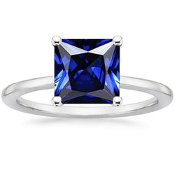 Weißgold Solitärring Prinzessin Blauer Saphir Edelstein 5 Karat