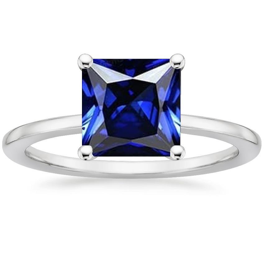 Weißgold Solitärring Prinzessin Blauer Saphir Edelstein 5 Karat - harrychadent.ch