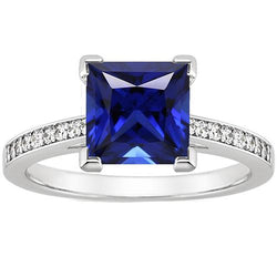 Weißgold-Verlobungsring Prinzessin Blauer Saphir & Diamant 4 Karat