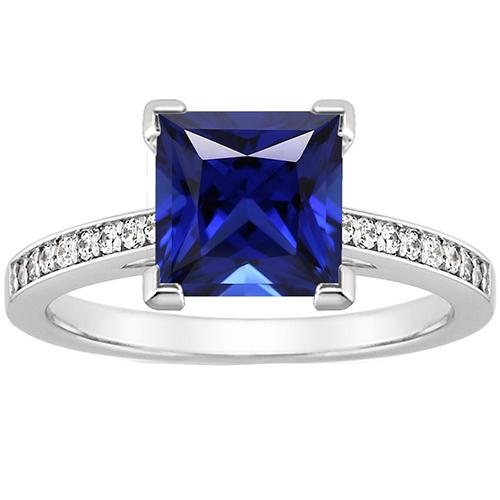 Weißgold-Verlobungsring Prinzessin Blauer Saphir & Diamant 4 Karat - harrychadent.ch