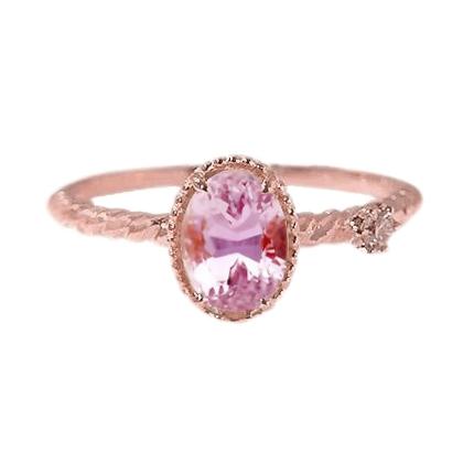 Wunderschöner ovaler rosa Kunzit & Diamant Ehering 13,15 Kt Roségold