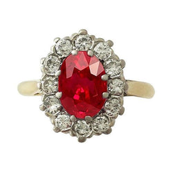 Zweifarbiger Gold 14K 4,75 Kt Roter Rubin Ring mit Diamanten Neu