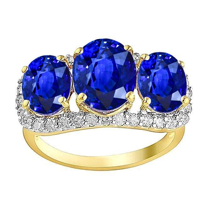 Zweifarbiger Gold Ceylon Saphir Oval Diamanten 6 Karat Jubiläumsring