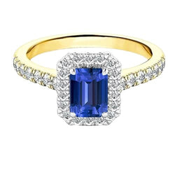 Zweifarbiger Halo Smaragd Saphir Ring 3 Karat Diamantakzente