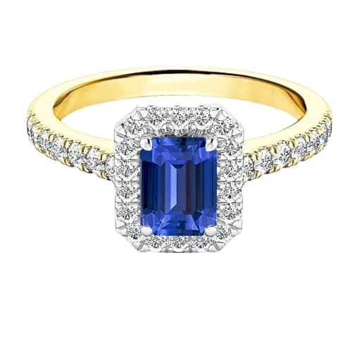 Zweifarbiger Halo Smaragd Saphir Ring 3 Karat Diamantakzente - harrychadent.ch