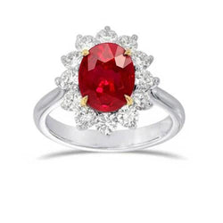 Zweifarbiger Ovaler Rubin-Diamanten-Ring mit 5,75 ct Weißgold 14K