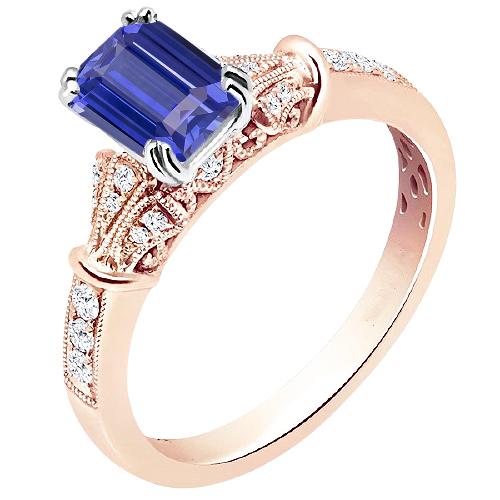 Zweifarbiger runder Diamant-Vintage-Stil Saphir-Verlobungsring 3 Karat - harrychadent.ch