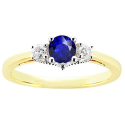 Zweifarbiger, runder Saphir-Diamantring mit drei Steinen 2,50 Karat