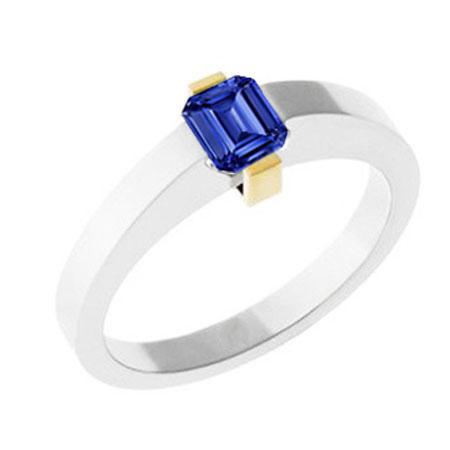 Zweifarbiger Solitärring 1 Karat blauer Saphir Smaragdschliff Goldschmuck - harrychadent.ch