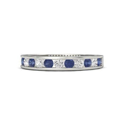 Diamant Rundes blaues Saphirband 2,50 Karat Weißgold 14K Schmuck