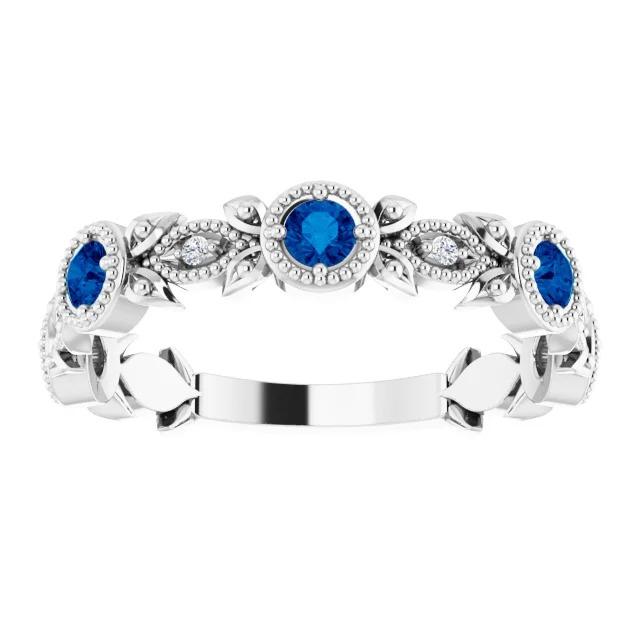 Vintage-Stil Diamant Runder Blauer Saphir Ring 3 Karat Weißgold 14K - harrychadent.ch