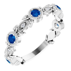 Vintage-Stil Diamant Runder Blauer Saphir Ring 3 Karat Weißgold 14K