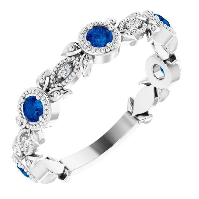 Vintage-Stil Diamant Runder Blauer Saphir Ring 3 Karat Weißgold 14K - harrychadent.ch