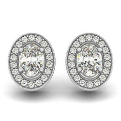 1,86 Karat Oval Diamanten Halo Ohrstecker Paar Ohrringe Weißgold 14K