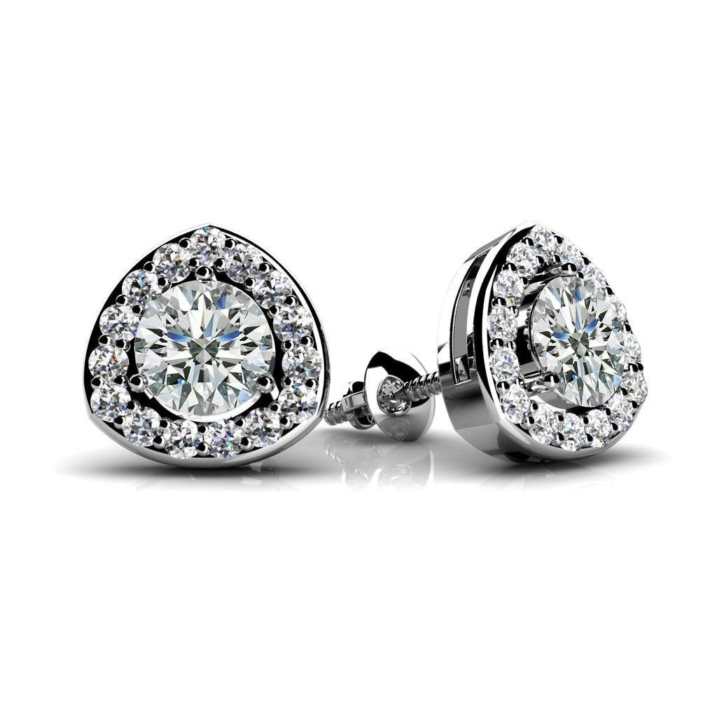 2.3 ct brilliant cut runden cut diamants lady studs earrings gold halo