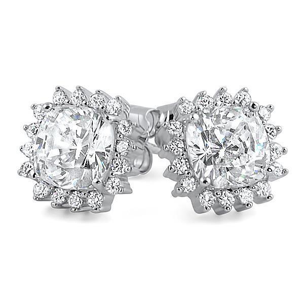 2.32 carats prong set cushion & runden diamant stud earring white gold 14k