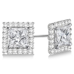 3 Carats Diamant Jacket Earring Studs Halo White Gold 14K Jewelry
