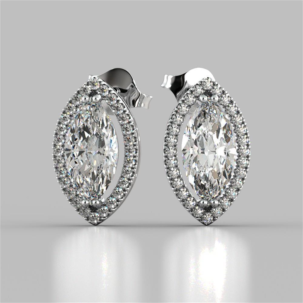 3.40 Ct Marquise And Runden Halo Diamant Stud Earring White Gold