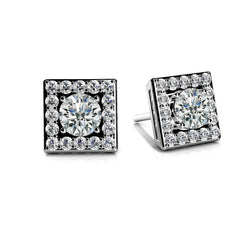 3.60 Carats Square Shaped Stud Halo Earrings Diamant White Gold 14K