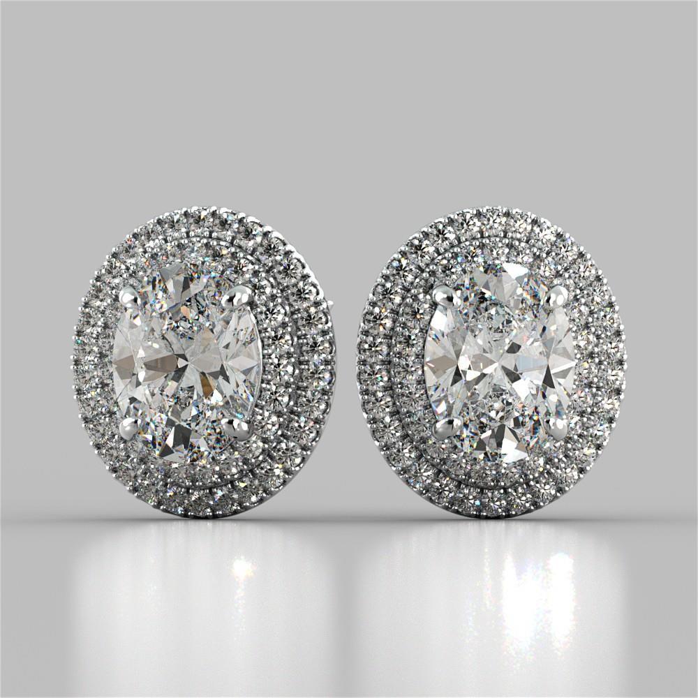 5 Carats Prong Set Oval Double Halo Diamant Stud Earring White Gold