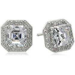 Asscher Halo Diamant Stud Earring 2.80 Carats White Gold 14K Jewelry