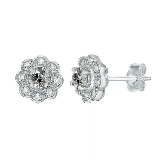 Halo Diamant Studs Flower Style Old Cut Ohrringe 4 Karat Push Backs - harrychadent.ch