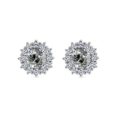 Halo Old European Diamant Studs Flower Style Gold Ohrringe 4 Karat - harrychadent.ch