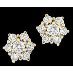 Runde Diamant-Ohrstecker Halo-Ohrring-Paar 4,2 ct. Gelbes Gold