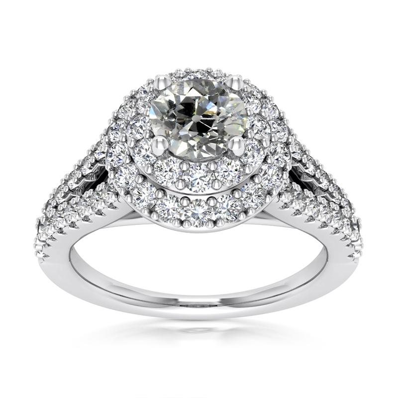 14K Gold Double Halo Runder Diamantring im alten Minenschliff 5,40 Karat - harrychadent.ch