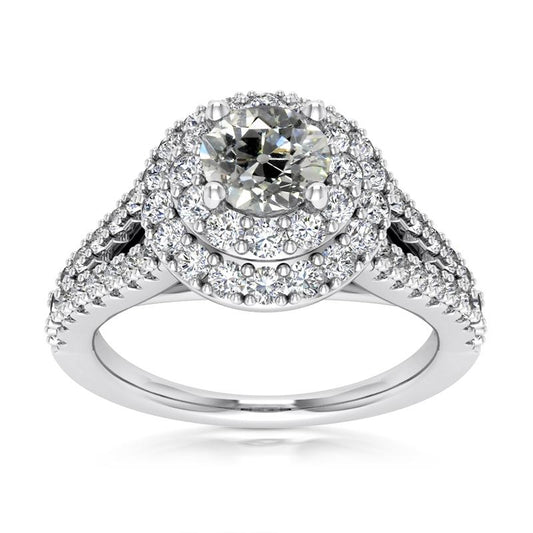 14K Gold Double Halo Runder Diamantring im alten Minenschliff 5,40 Karat - harrychadent.ch