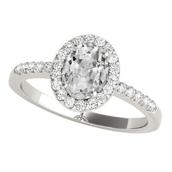 14K Gold Halo-Ring mit Akzenten Oval alter Bergmann Diamant 5 Karat