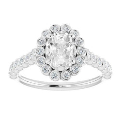 14K Gold Halo Ring Oval Old Mine Cut Diamant Lünette Set 7 Karat