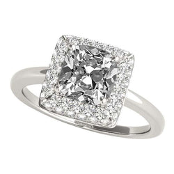 14K Gold Lady Halo Ring Kissen Old Mine Cut Diamant 5,50 Karat