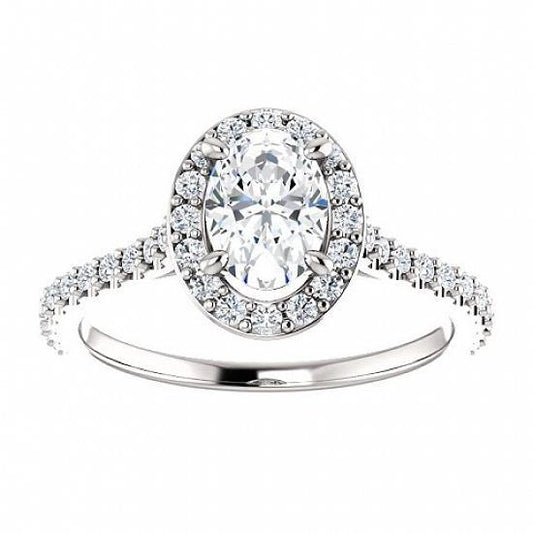1.50 kt oval & runder diamant halo ehering 14k weißgold