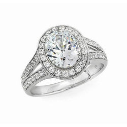 1.85 Karat Ovaler und runder Diamant Halo-Verlobungsring Weißgold 14K