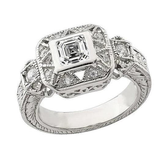 2 Karat Milgrain Halo Ring Antik Stil Rund & Asscher Diamant