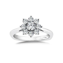 2,60 Karat Diamant-Jubiläums-Halo-Ring im Blumenstil 14 Karat Weißgold