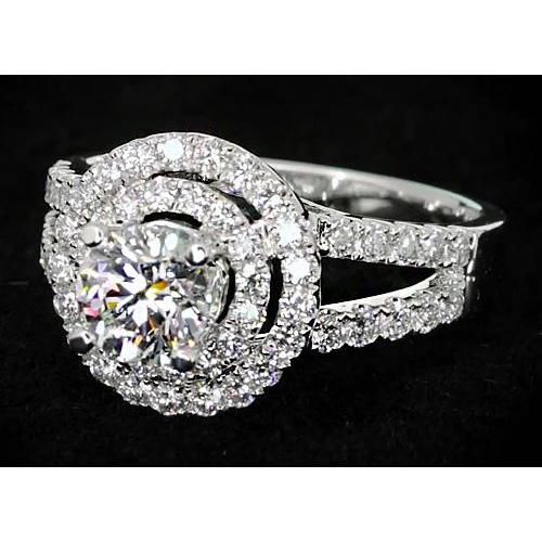 3 Karat Diamant-runder Halo-Ring mit geteiltem Schaft Weißgold 14K - harrychadent.ch