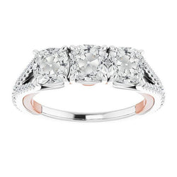3 Stone Style Kissen alter Bergmann Diamant Ring Split Shank 8.75 Karat